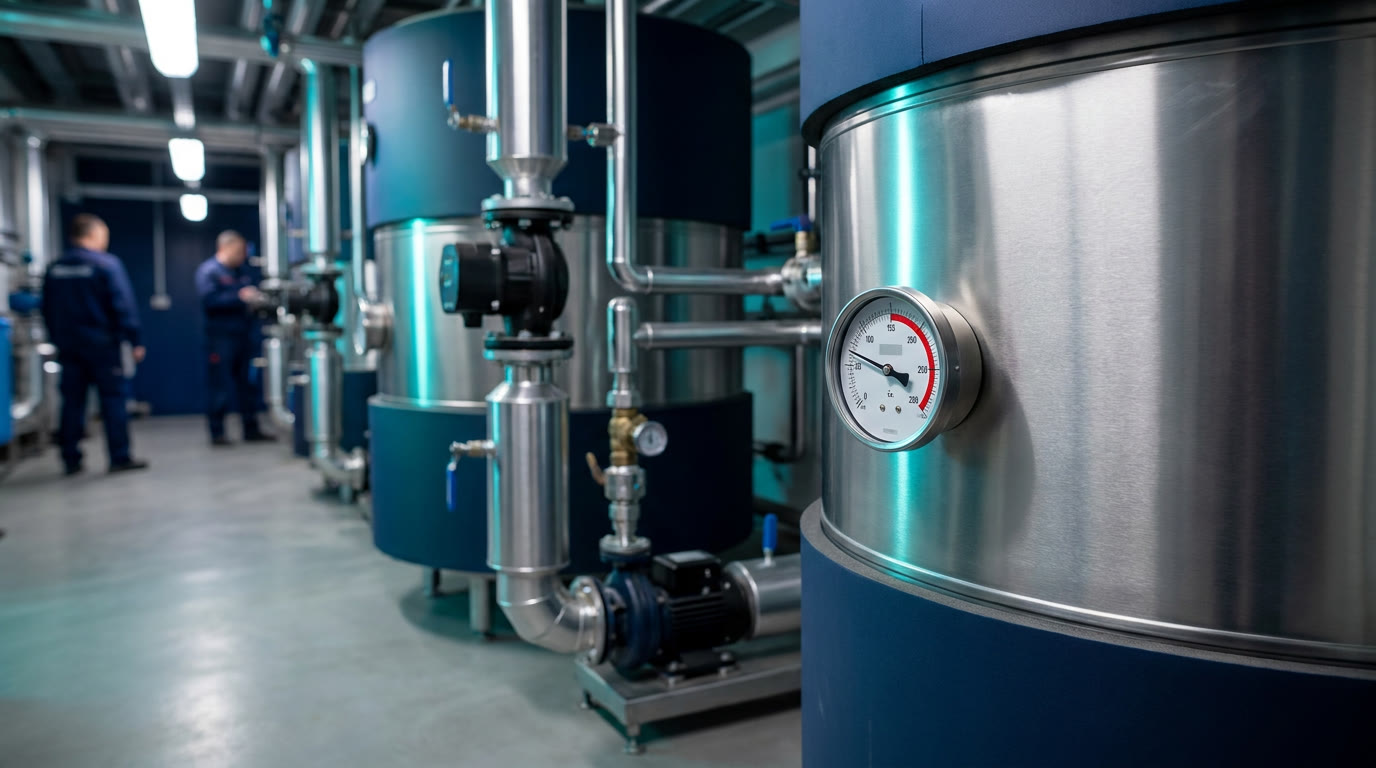 Schéma d'un réseau d'eau chaude sanitaire avec production, boucle de circulation et points d'usage